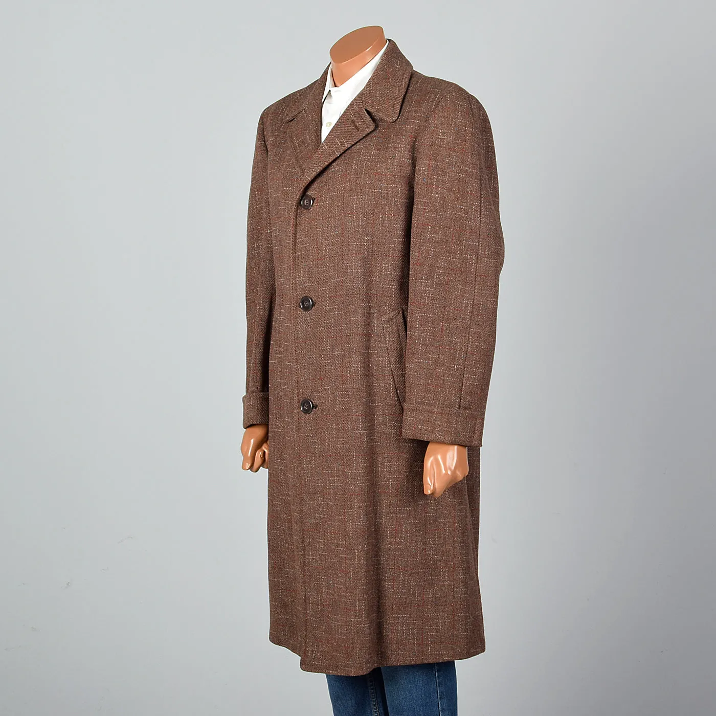 1950s Men's Brown Atomic Fleck Wool Overcoat