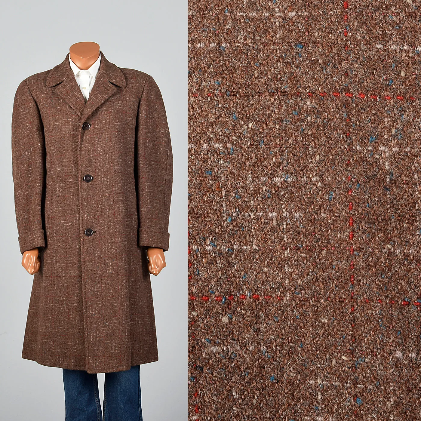 1950s Men's Brown Atomic Fleck Wool Overcoat