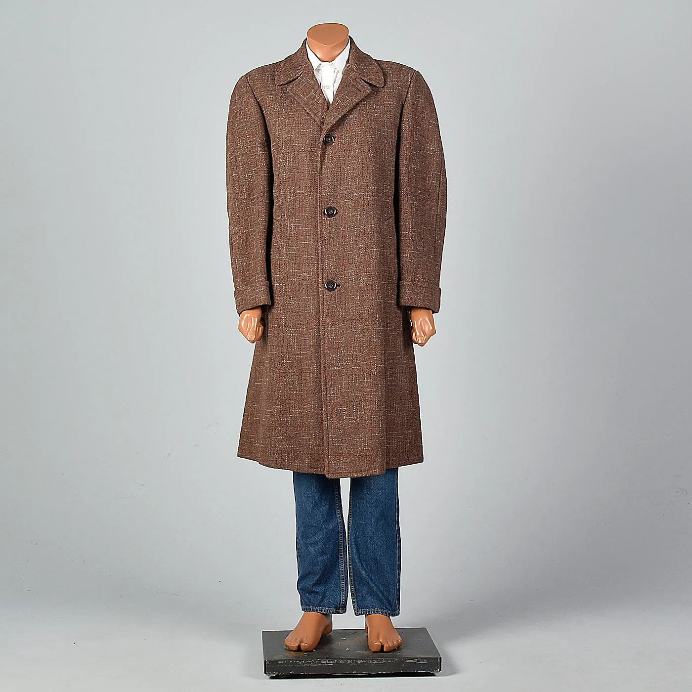 1950s Men's Brown Atomic Fleck Wool Overcoat