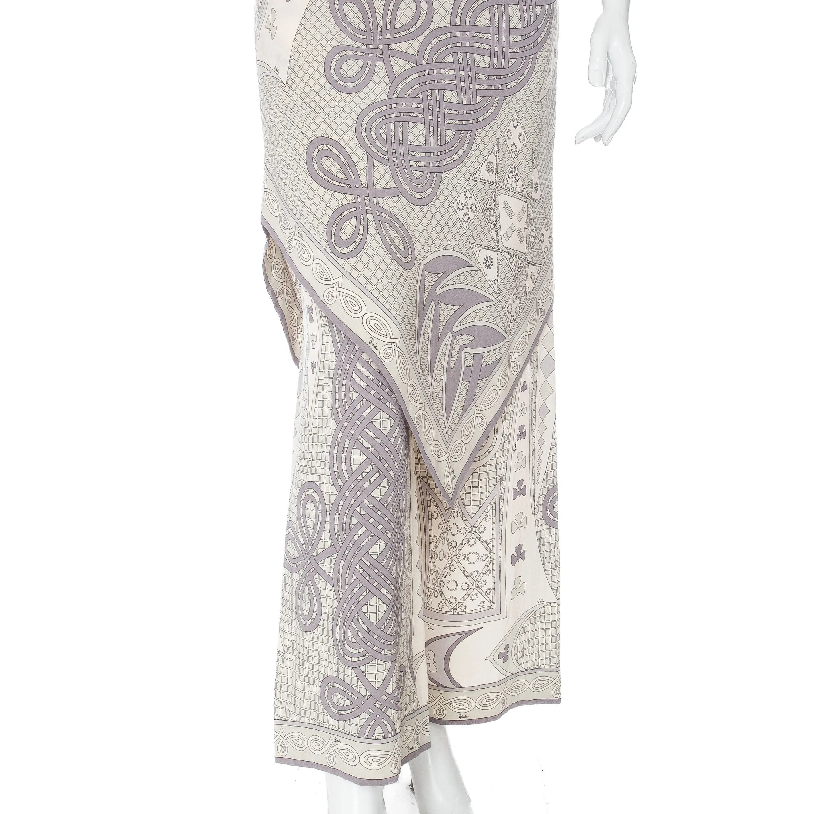 1960s Gray and White Silk Printed Two-Piece Dress and Pants Set