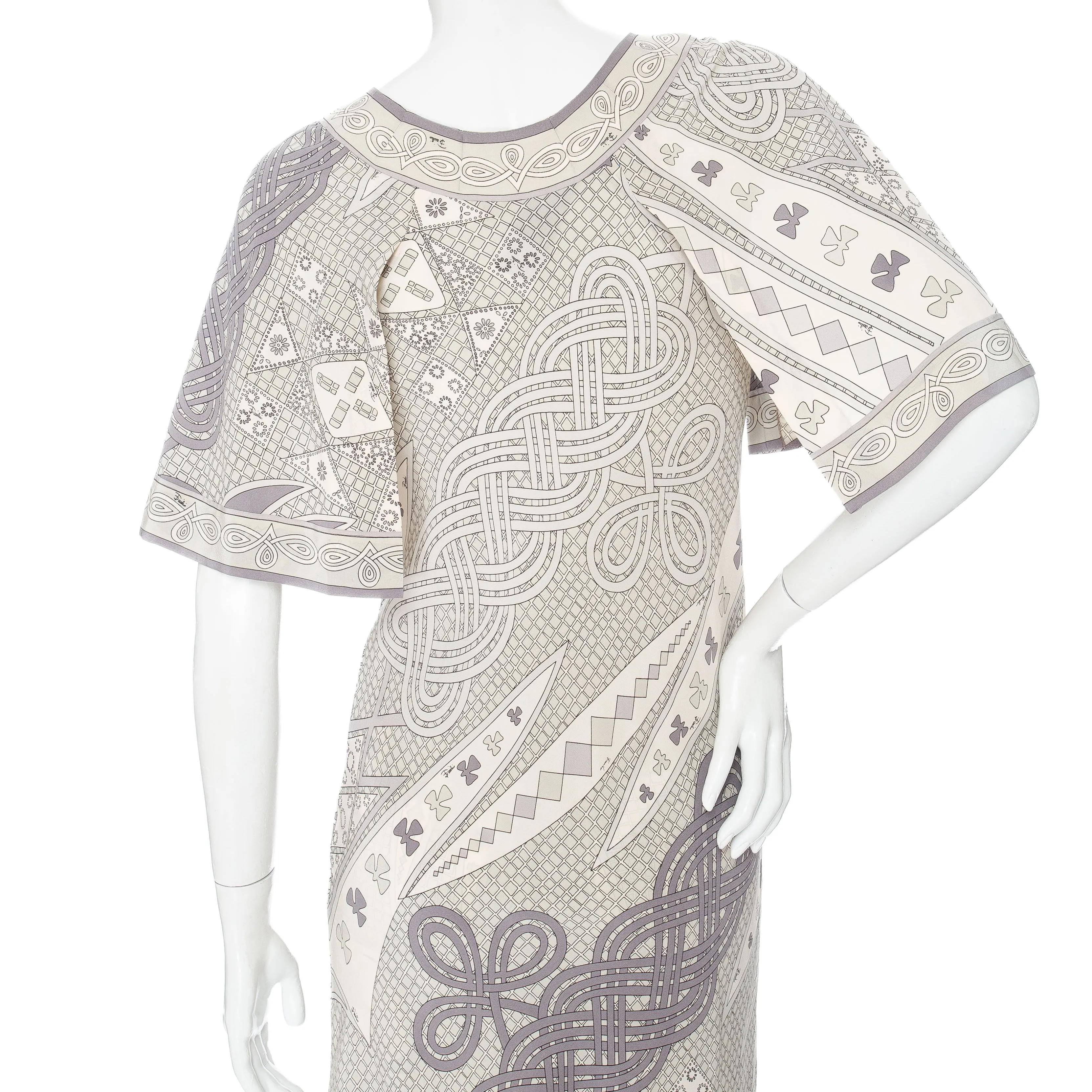 1960s Gray and White Silk Printed Two-Piece Dress and Pants Set