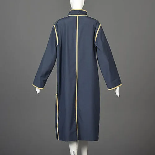 1970s Bonnie Cashin Navy Blue Overcoat with Tan Trim