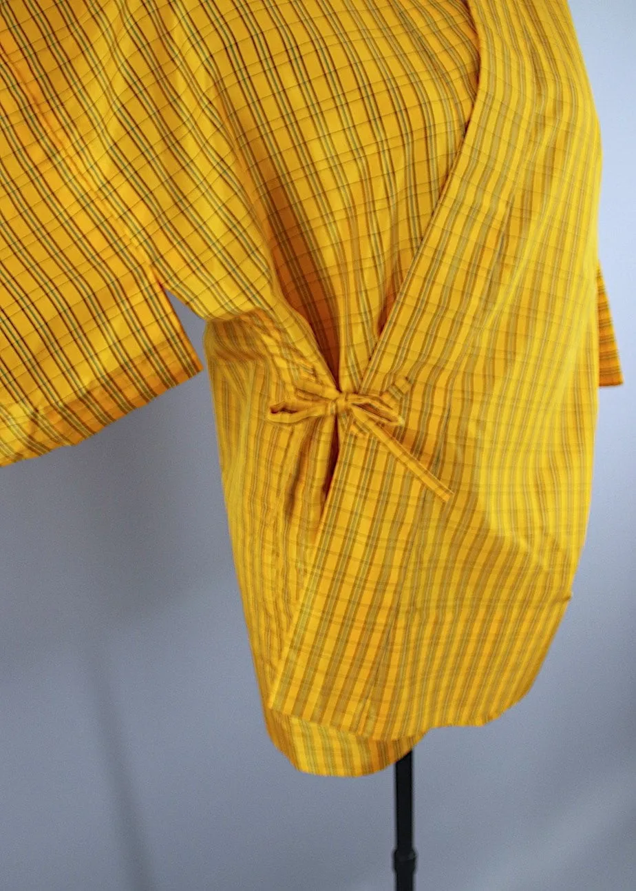 1980s Vintage Kimono Jacket Coat Douchugi / Yellow & Black Plaid