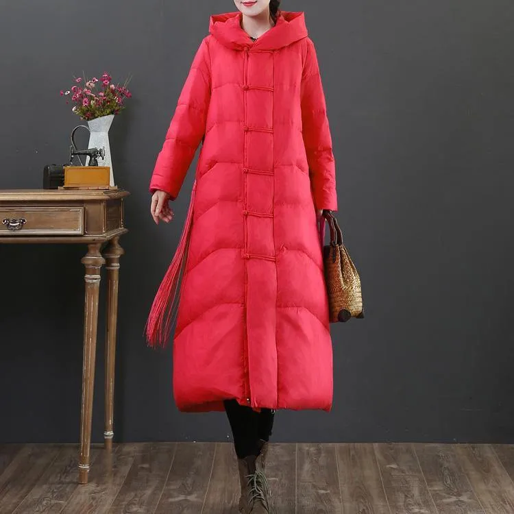 2021 red down jacket woman plus size down jacket hooded zippered fine overcoat