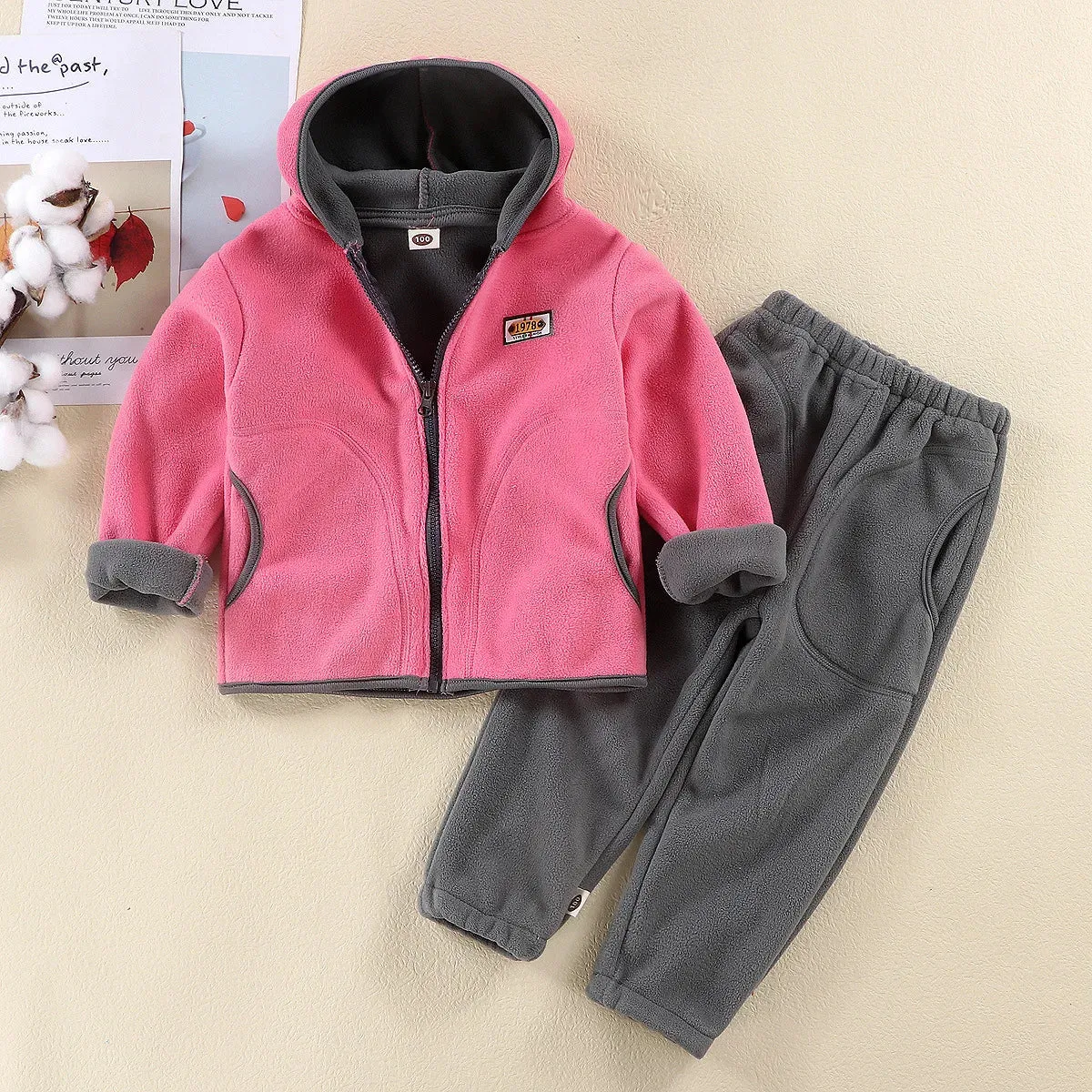 2024 Girl Boys Clothes Autumn Winter Fleece Long Sleeve Hooded Jacket Coat Pants 2 Pcs Set Children Clothes