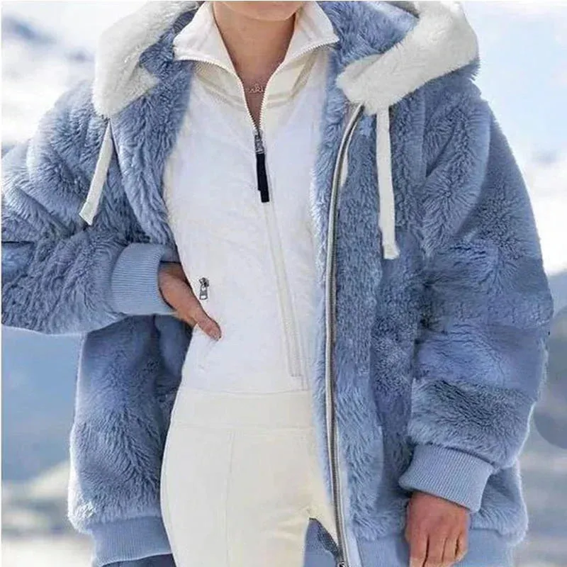 2024 Winter Fashion Women's Coat New Casual Hooded Zipper Ladies Clothes Cashmere Women Fleece Jacket Solid Color Ladies Coats