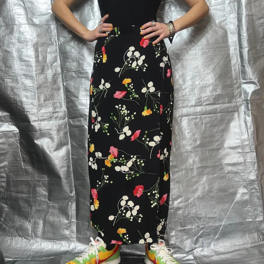 80-90'S UK製 / FLORAL PATTERN WRAP SKIRT