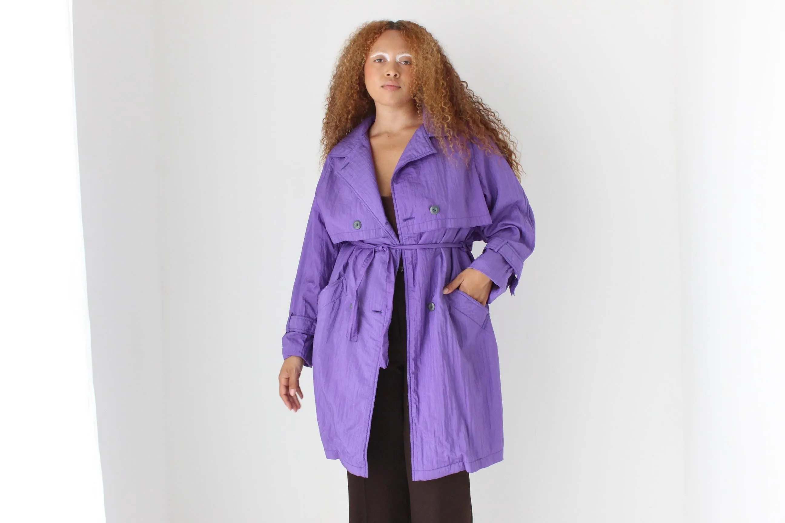 80s Purple Parachute Belted Trench Coat by Angelo Litrico