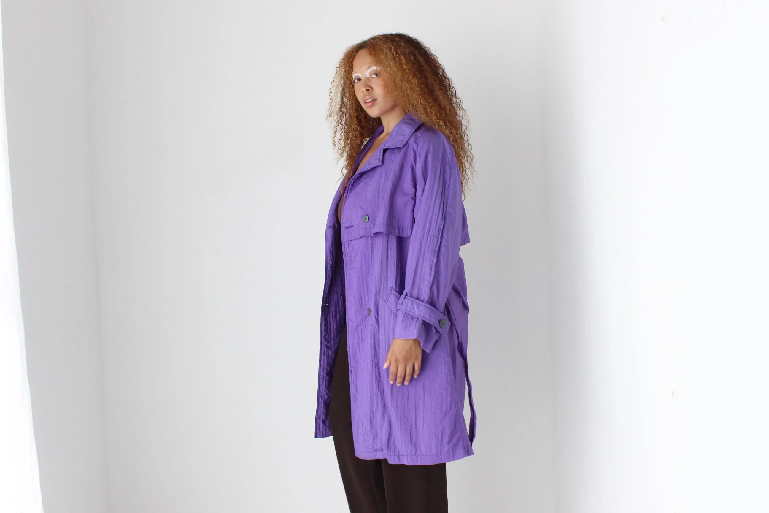 80s Purple Parachute Belted Trench Coat by Angelo Litrico