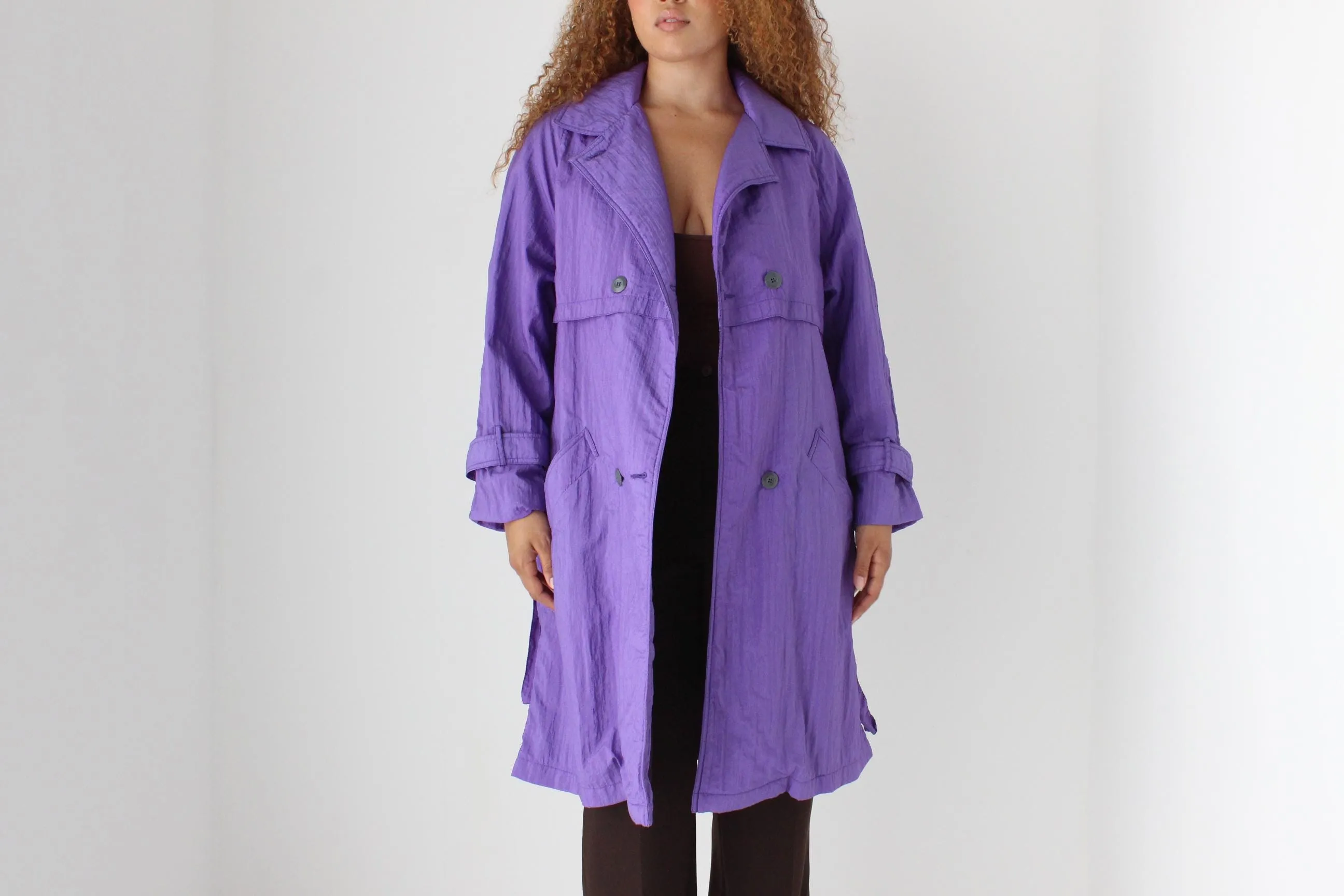 80s Purple Parachute Belted Trench Coat by Angelo Litrico