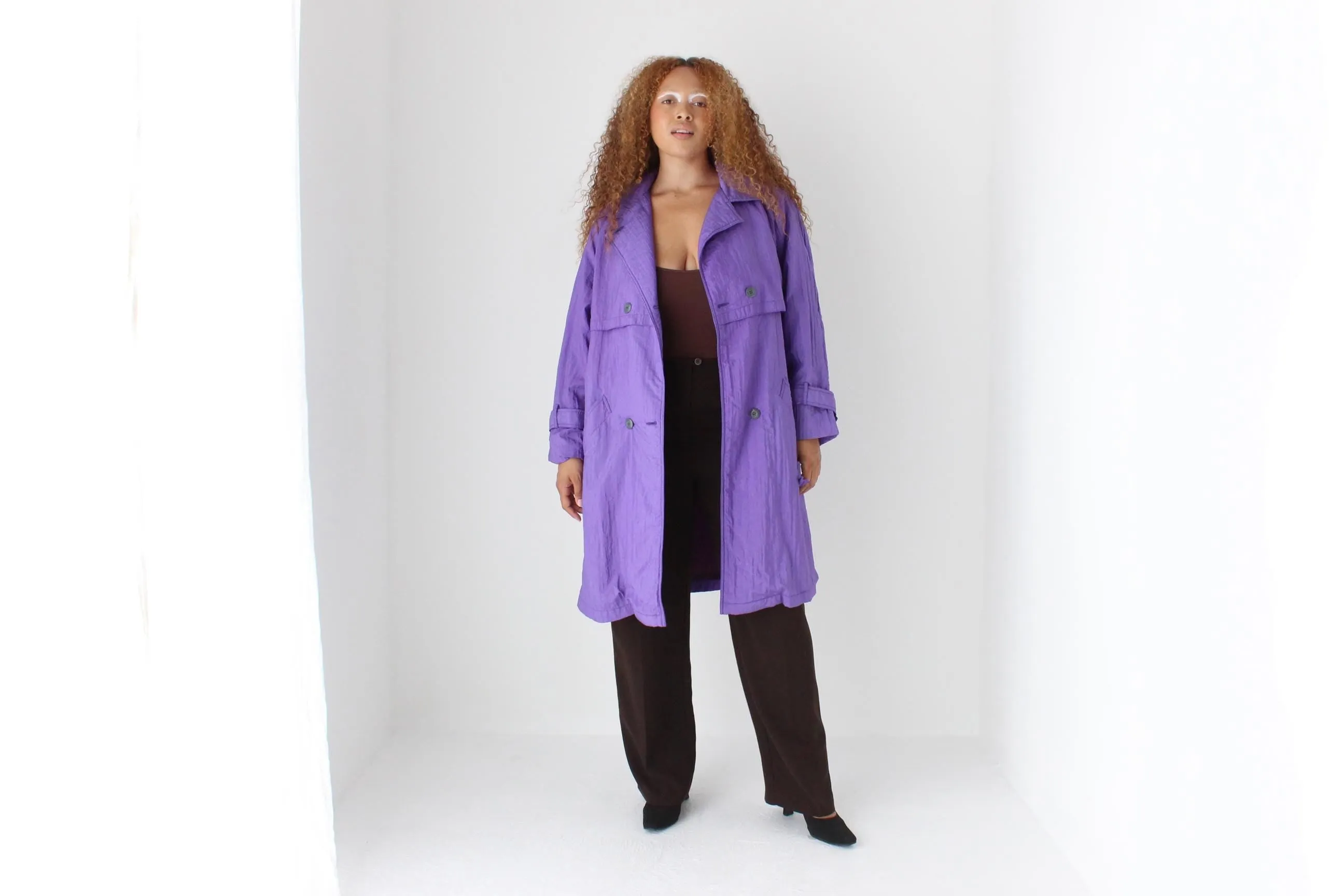 80s Purple Parachute Belted Trench Coat by Angelo Litrico