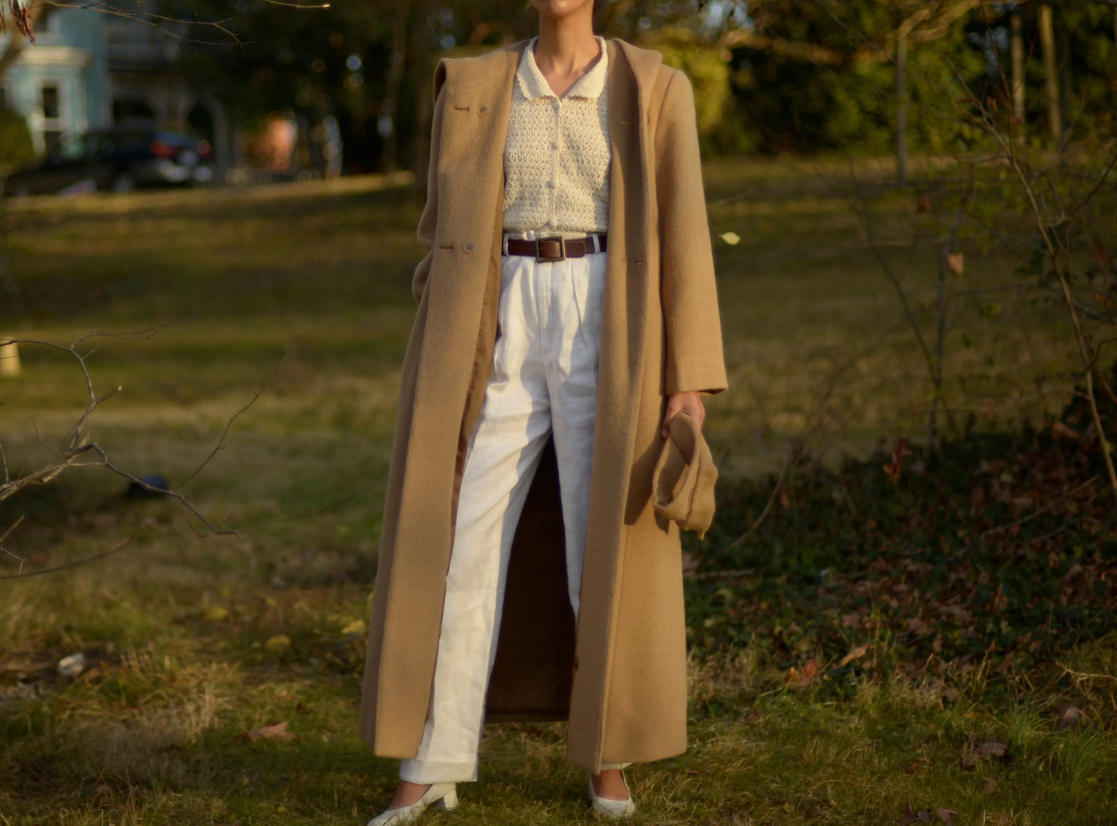 90s tan wool alpaca blend hood full length coat