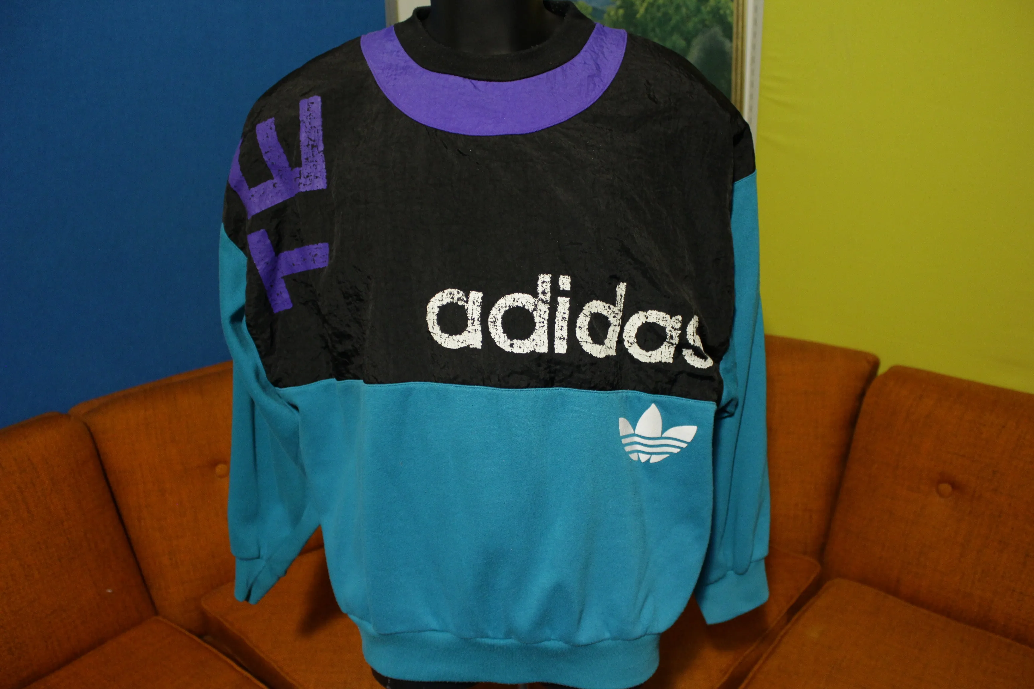 Adidas Vtg 80s 90s Olympic Team Spellout Colorblock Trefoil Sweatshirt XL Pullover