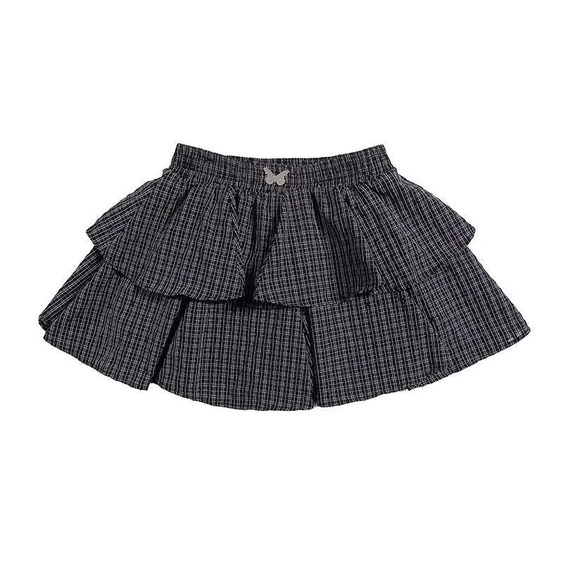 Advbridge Ruffle Plaid Mini Skirt Women Kawaii Preppy Style Short Skirts Layered Sweet Cute Korean Fashion Casual Street Skirt