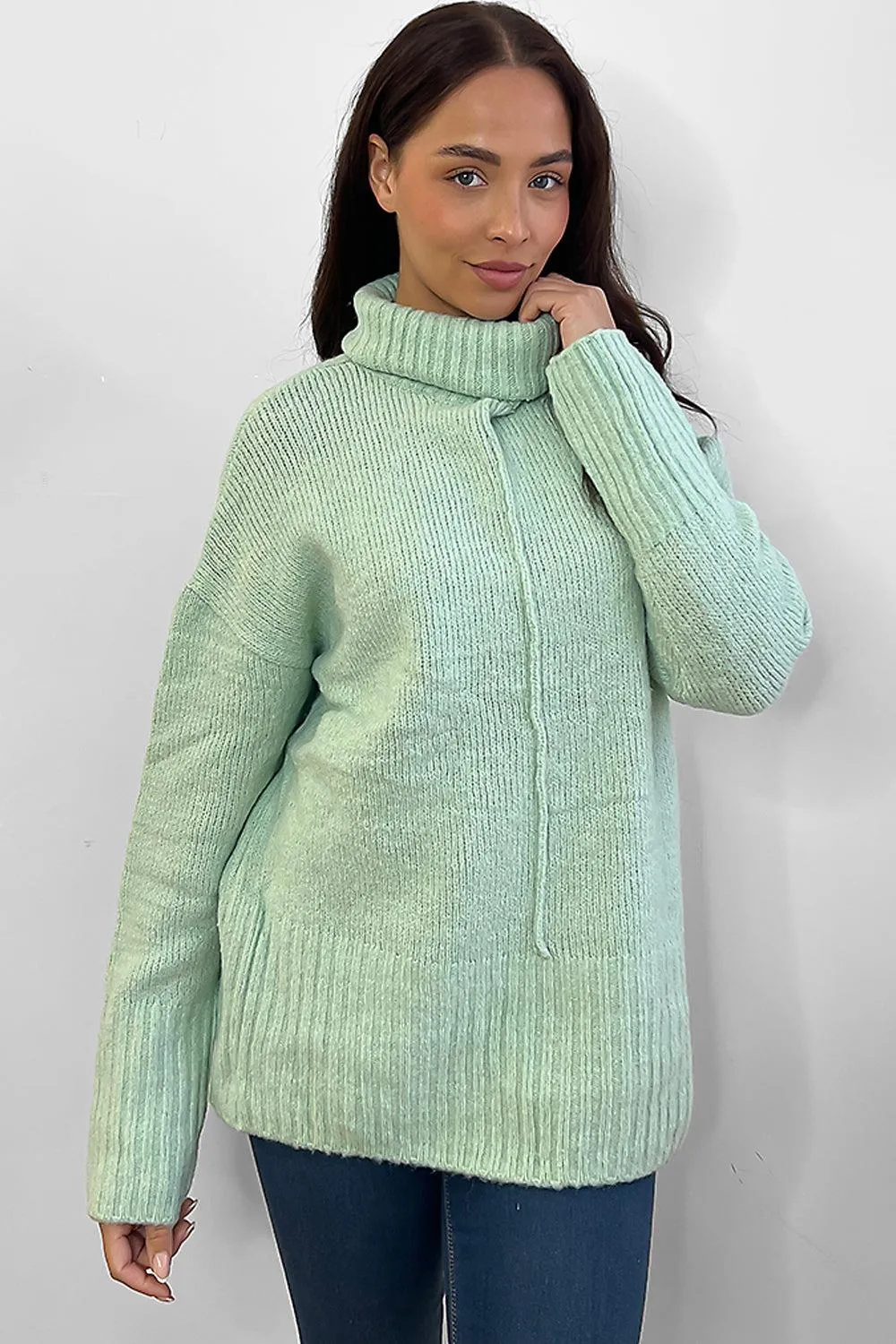 Aqua Front Seam High Neck Pullover