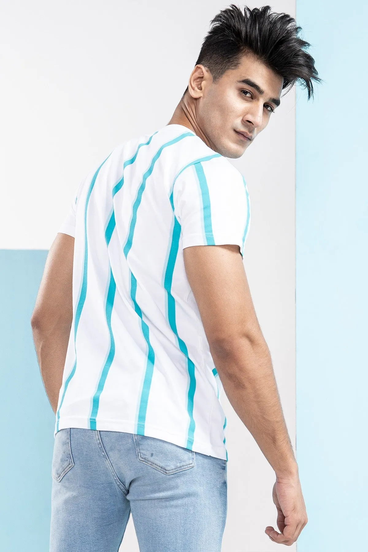 Aqua White Fusion Striped T-Shirt - S21 - MT0067R