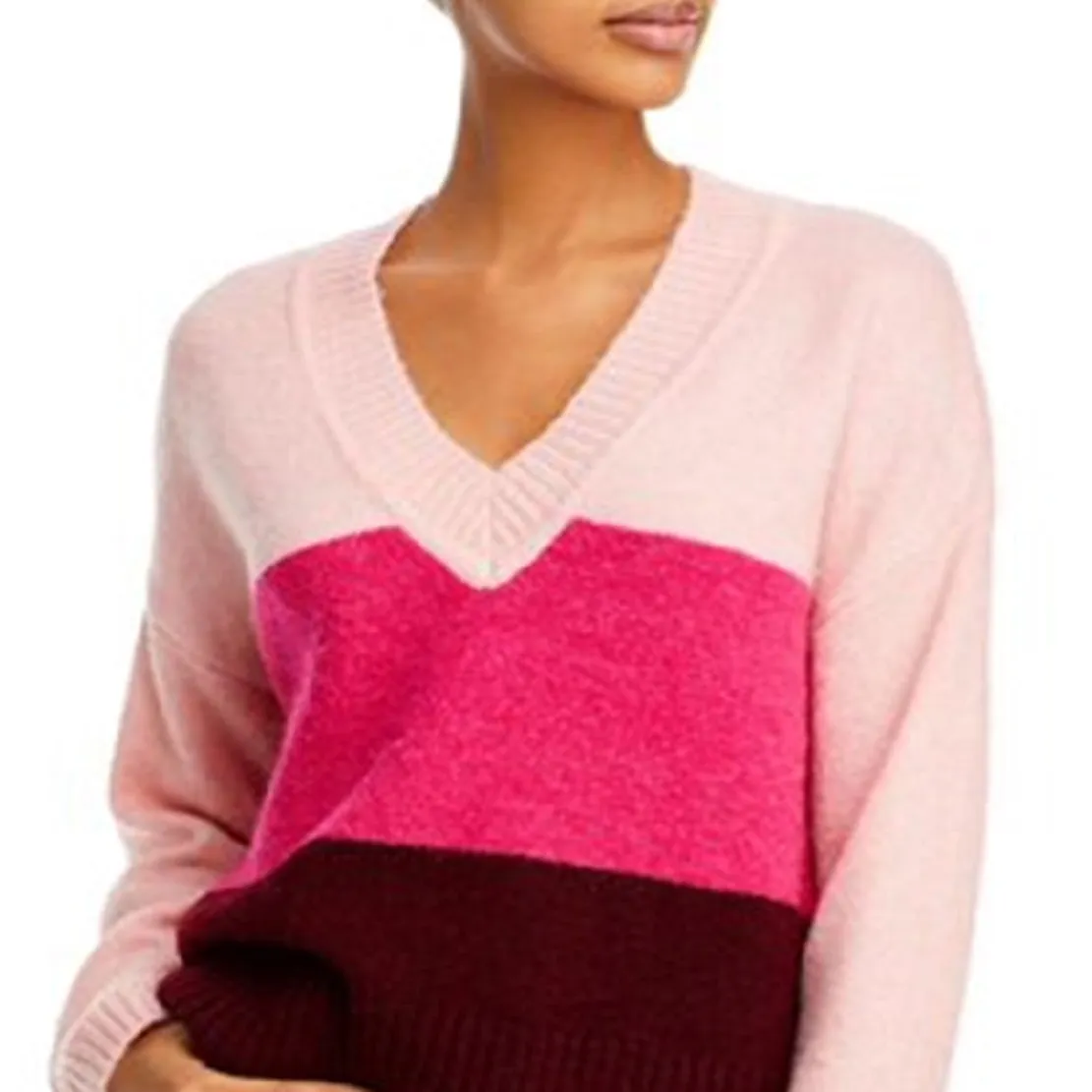 Aqua Women's Colorblock Knit Pullover Sweater Pink