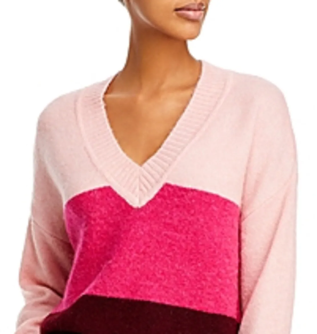 Aqua Women's Colorblock Knit Pullover Sweater Pink