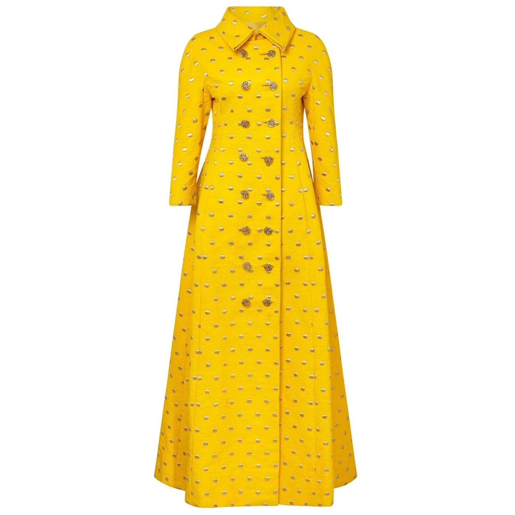 ARCHIVE - 1960s James Galanos Couture Yellow Silk and Gold Embroidered Overcoat