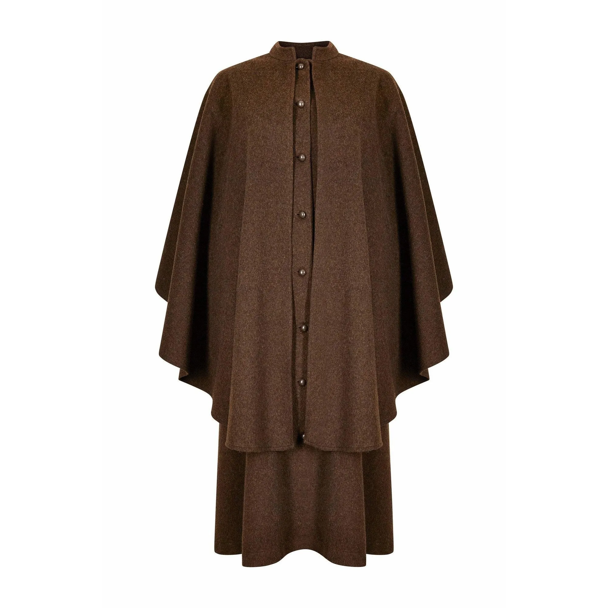 ARCHIVE - 1975 Yves Saint Laurent Brown Wool Felt Overcoat With Cape