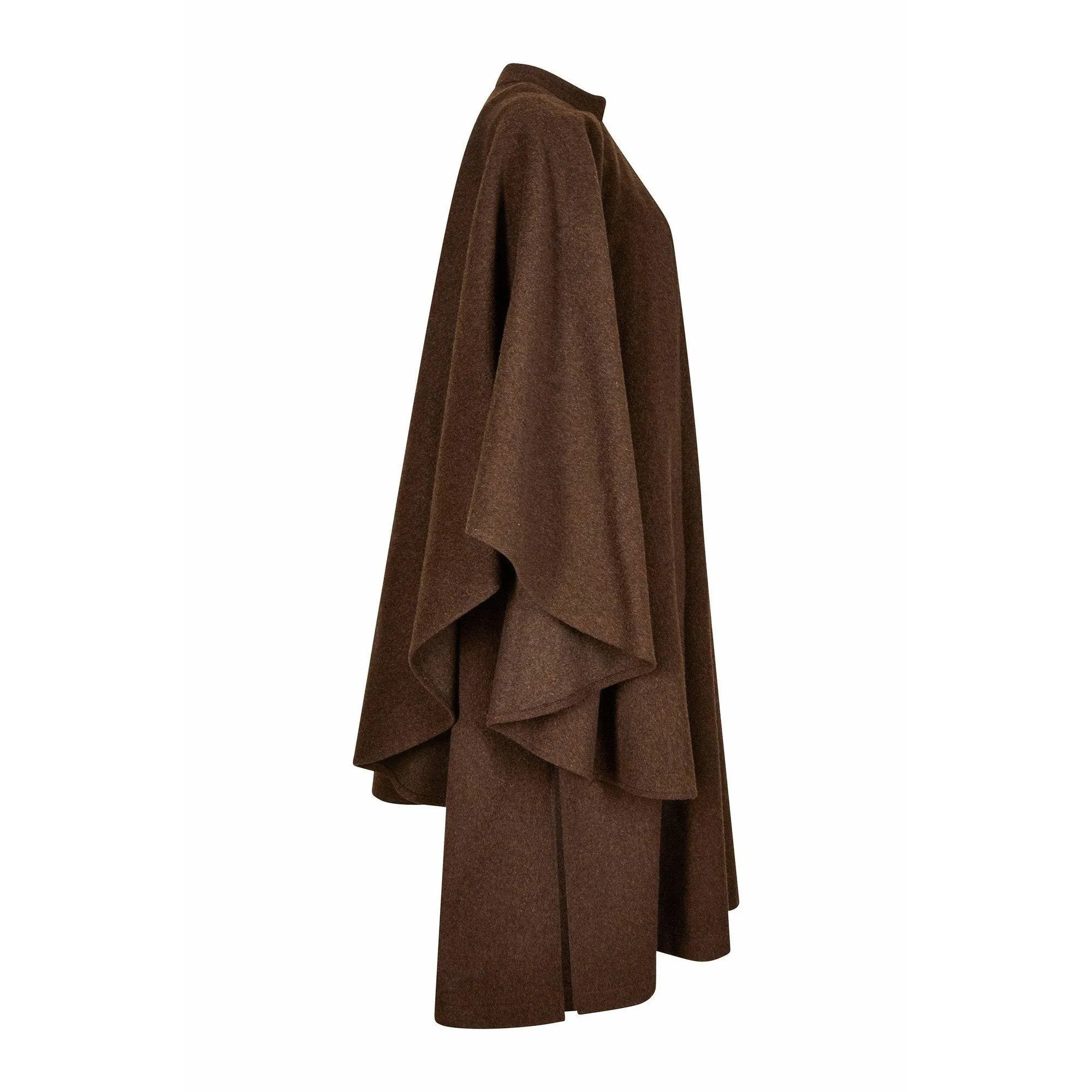 ARCHIVE - 1975 Yves Saint Laurent Brown Wool Felt Overcoat With Cape