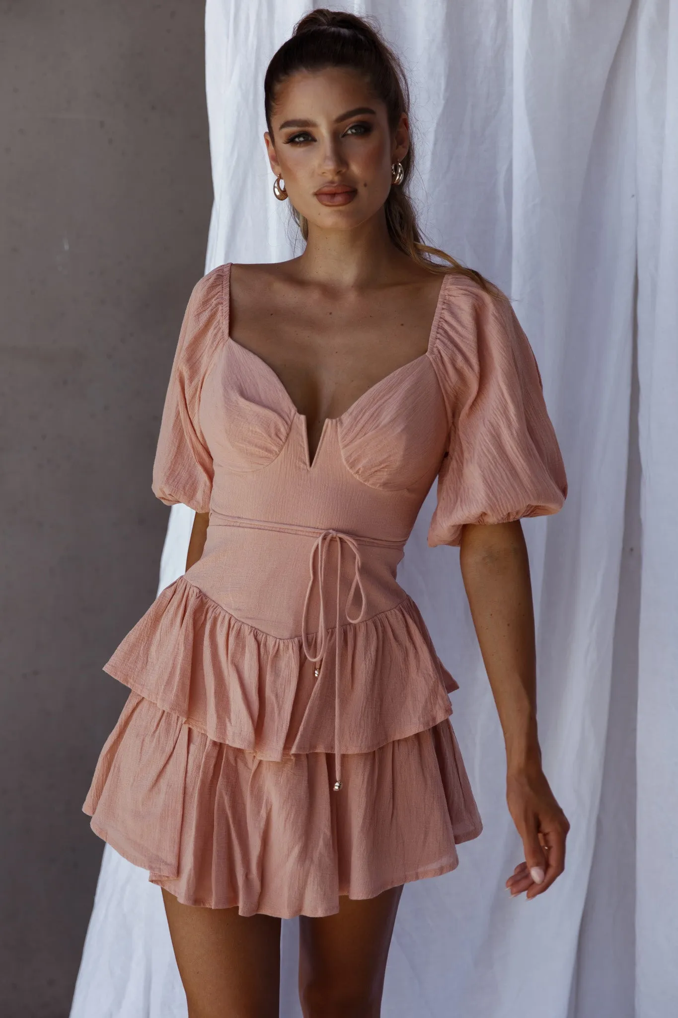 Ashton Layered Frill Hem Dress Apricot