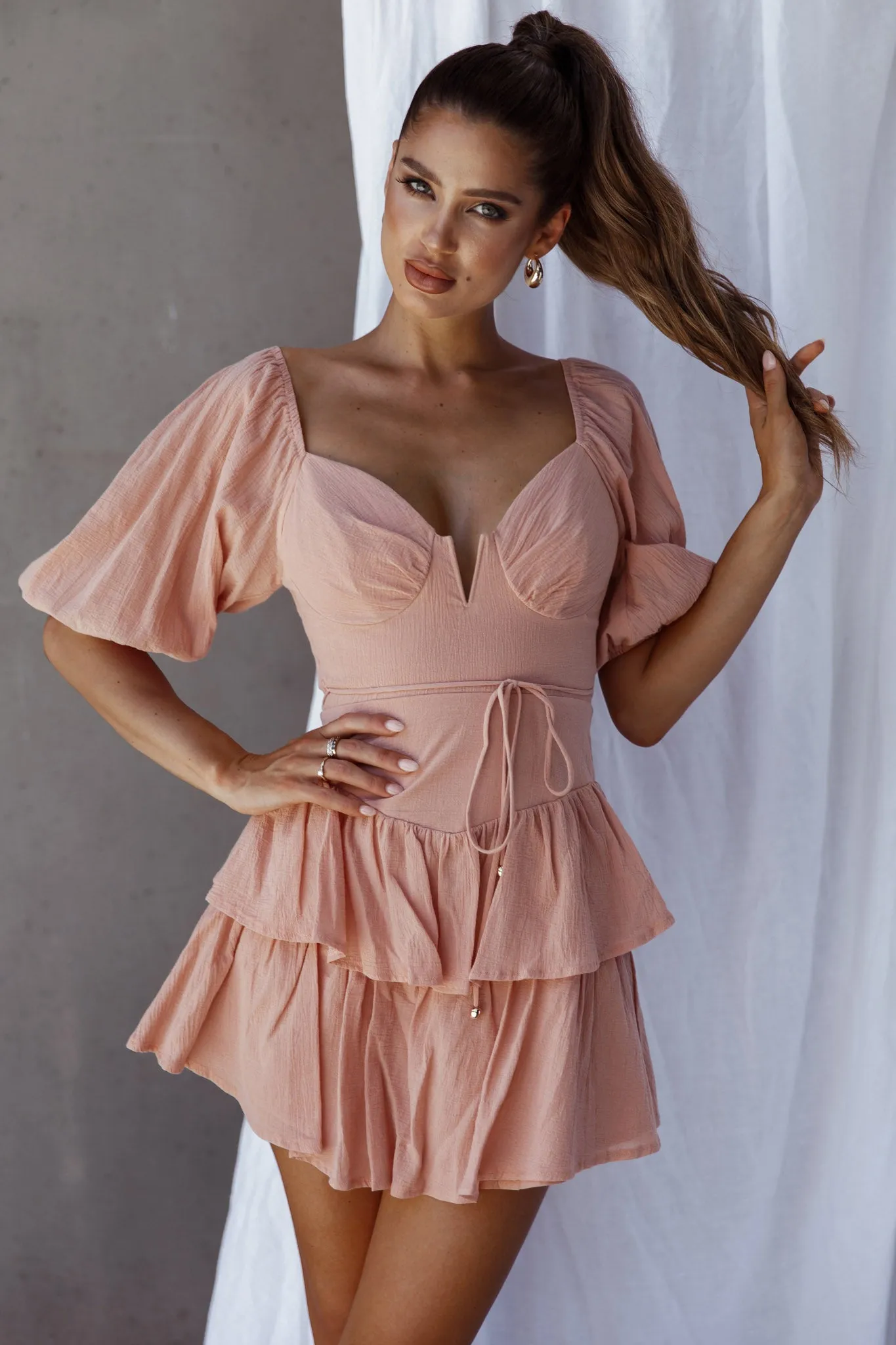 Ashton Layered Frill Hem Dress Apricot