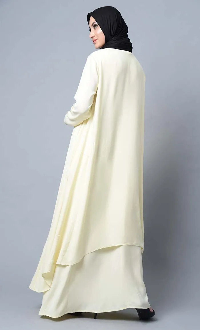 Asymmetrical double layered modest wear muslimah abaya dress