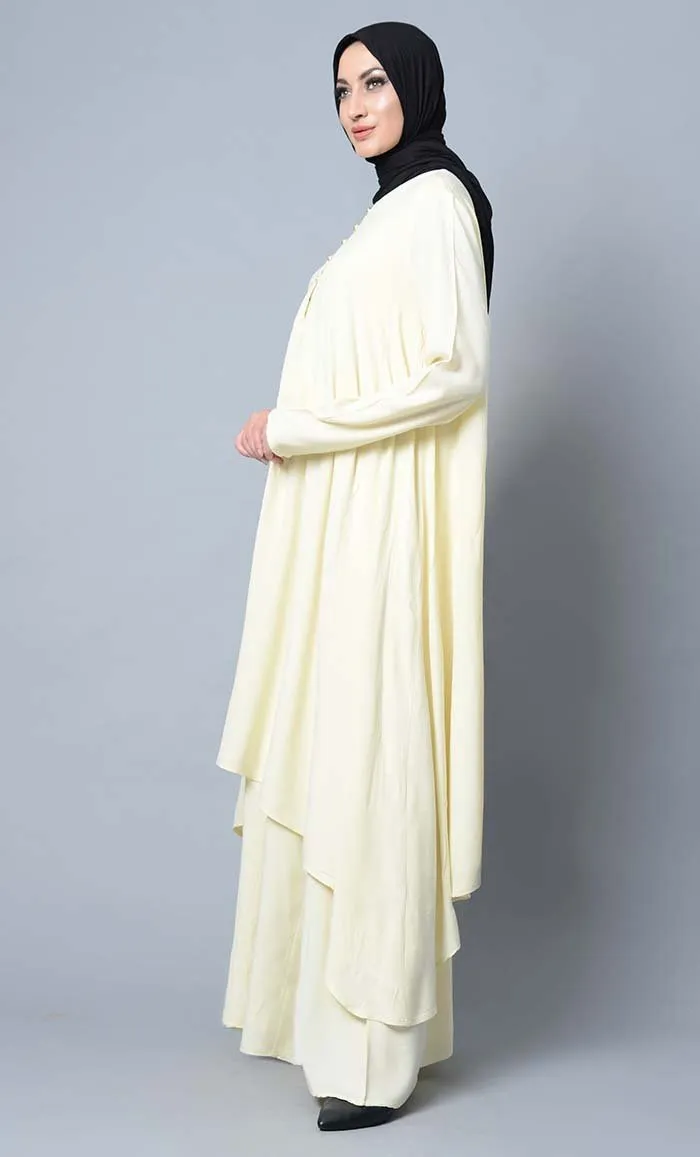 Asymmetrical double layered modest wear muslimah abaya dress