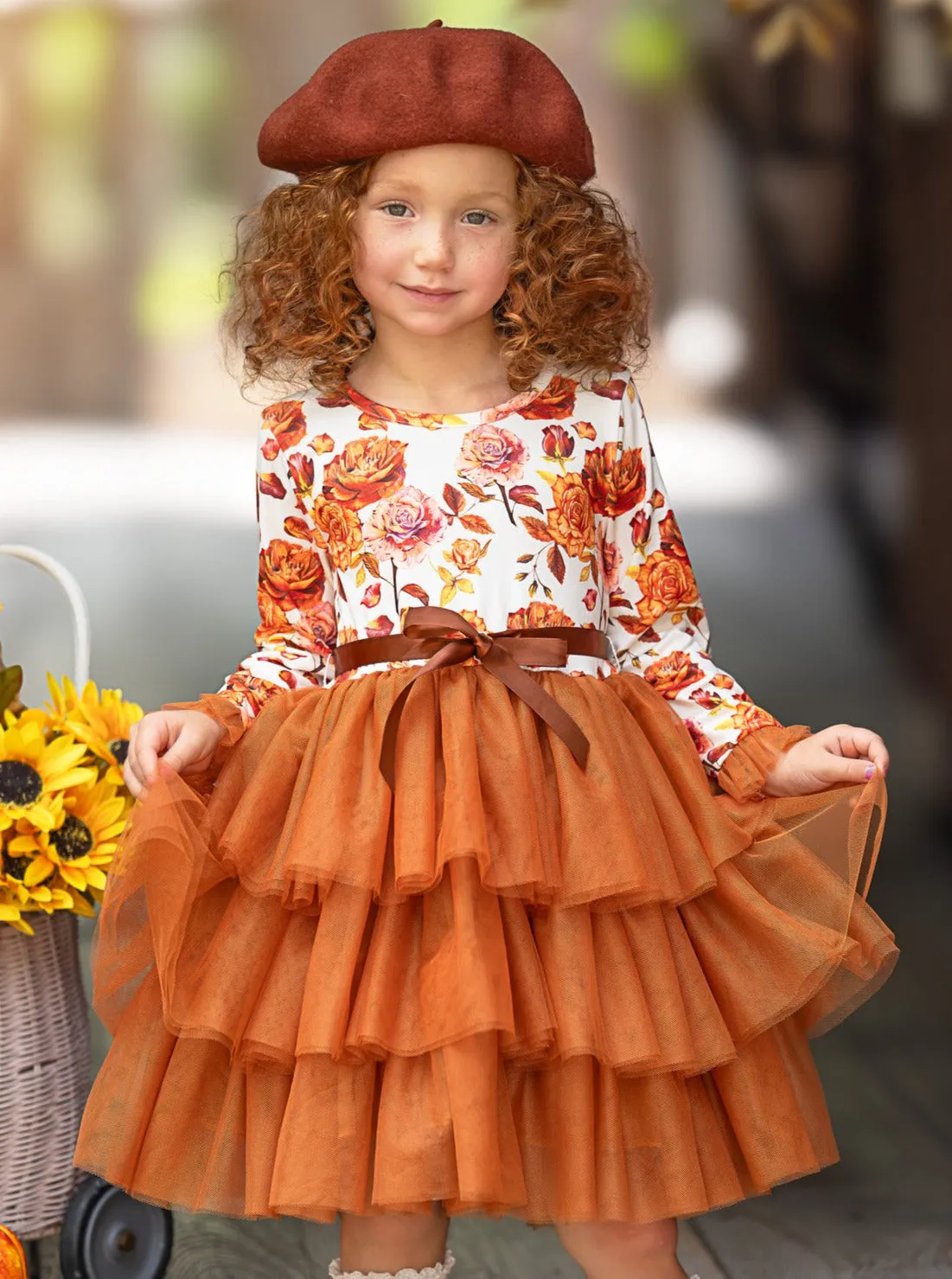 Autumn Floral Ruffle Tutu Dress