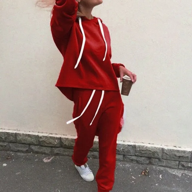 Autumn Tracksuit Long Sleeve Thicken Hooded Sweatshirts 2 Piece