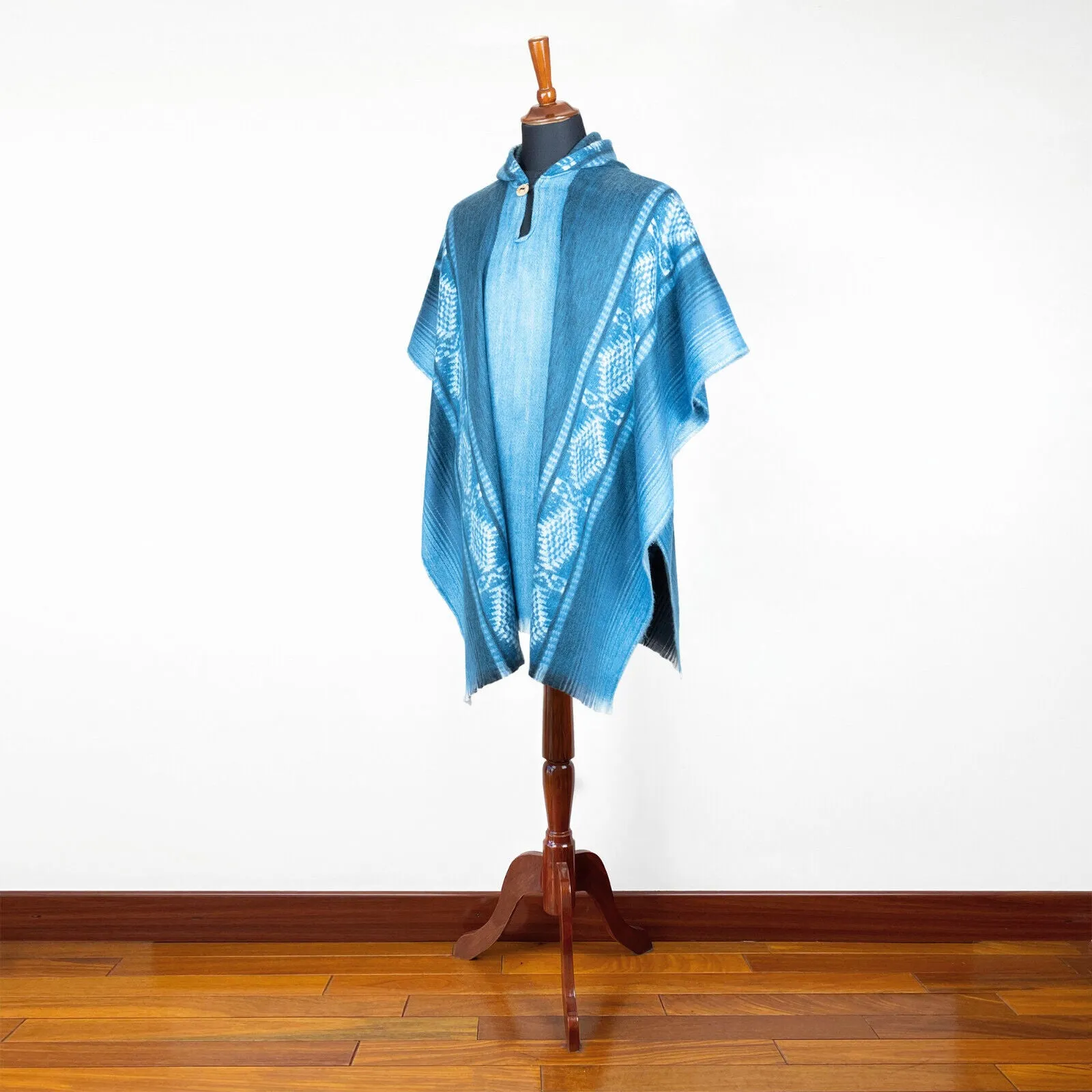 ñawi - Lightweight Baby Alpaca Wool Hooded Poncho - Aqua blue/Turquoise - unisex