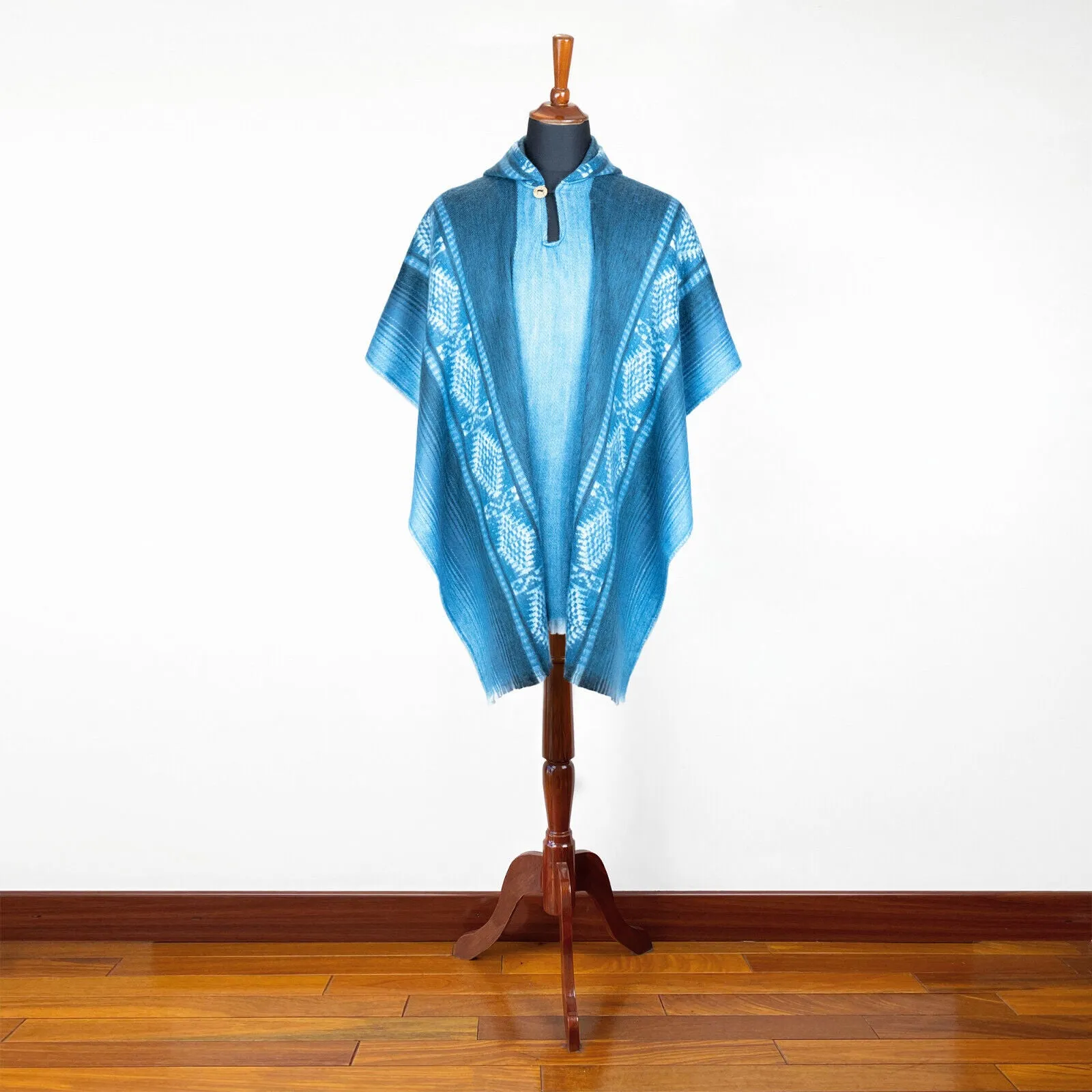 ñawi - Lightweight Baby Alpaca Wool Hooded Poncho - Aqua blue/Turquoise - unisex