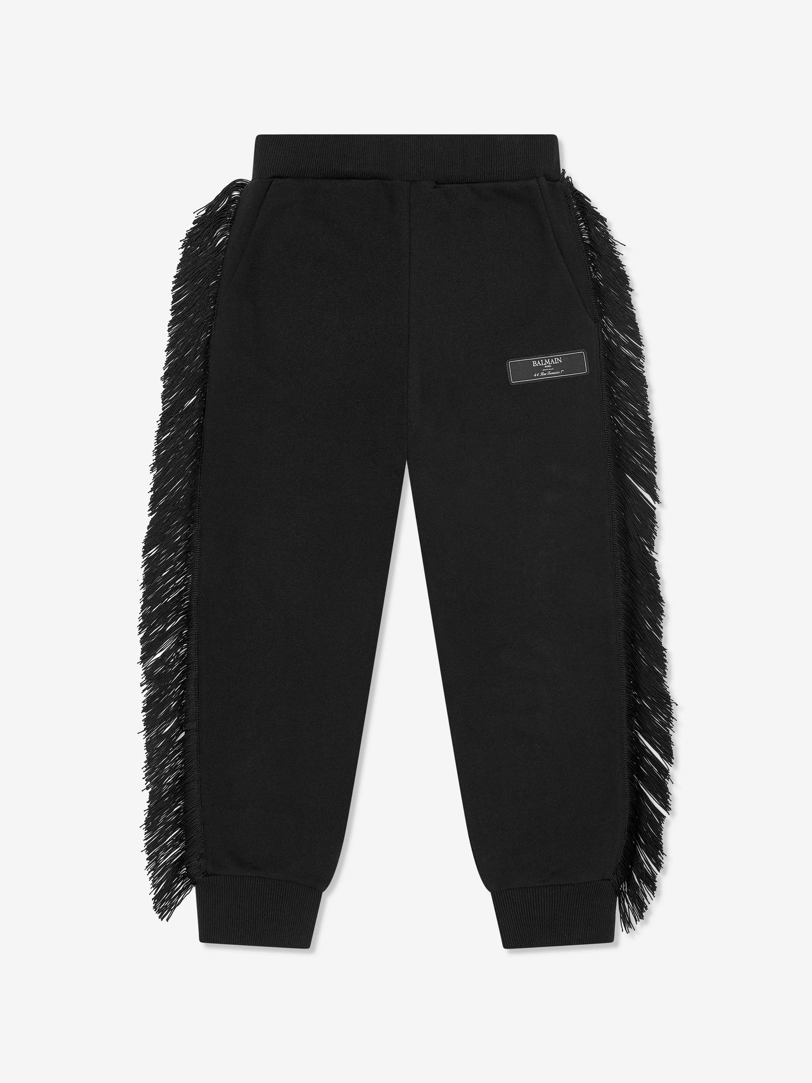 Balmain Girls Fringed Logo Joggers in Black