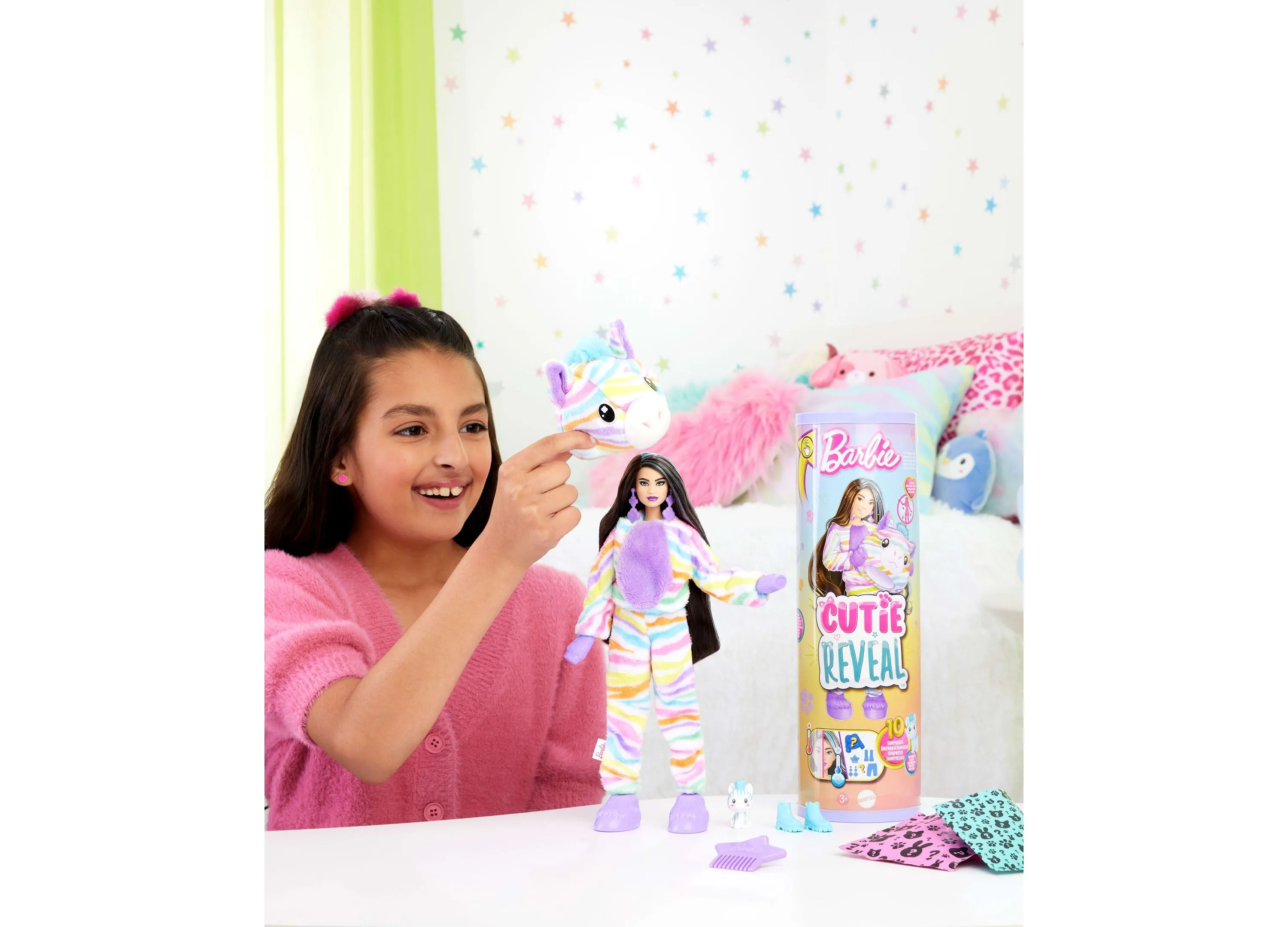 Barbie Cutie Reveal Zebra Doll Accessories, Color Dream Series with 10 Surprises