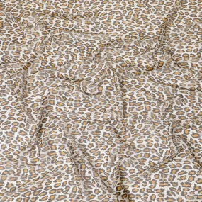 Beige pure silk chiffon fabric with mustard, olive green and black print in animal skin design-D9300