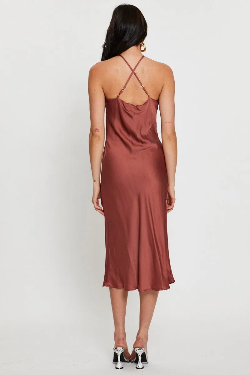 Beige Slip Dress Halter Neck