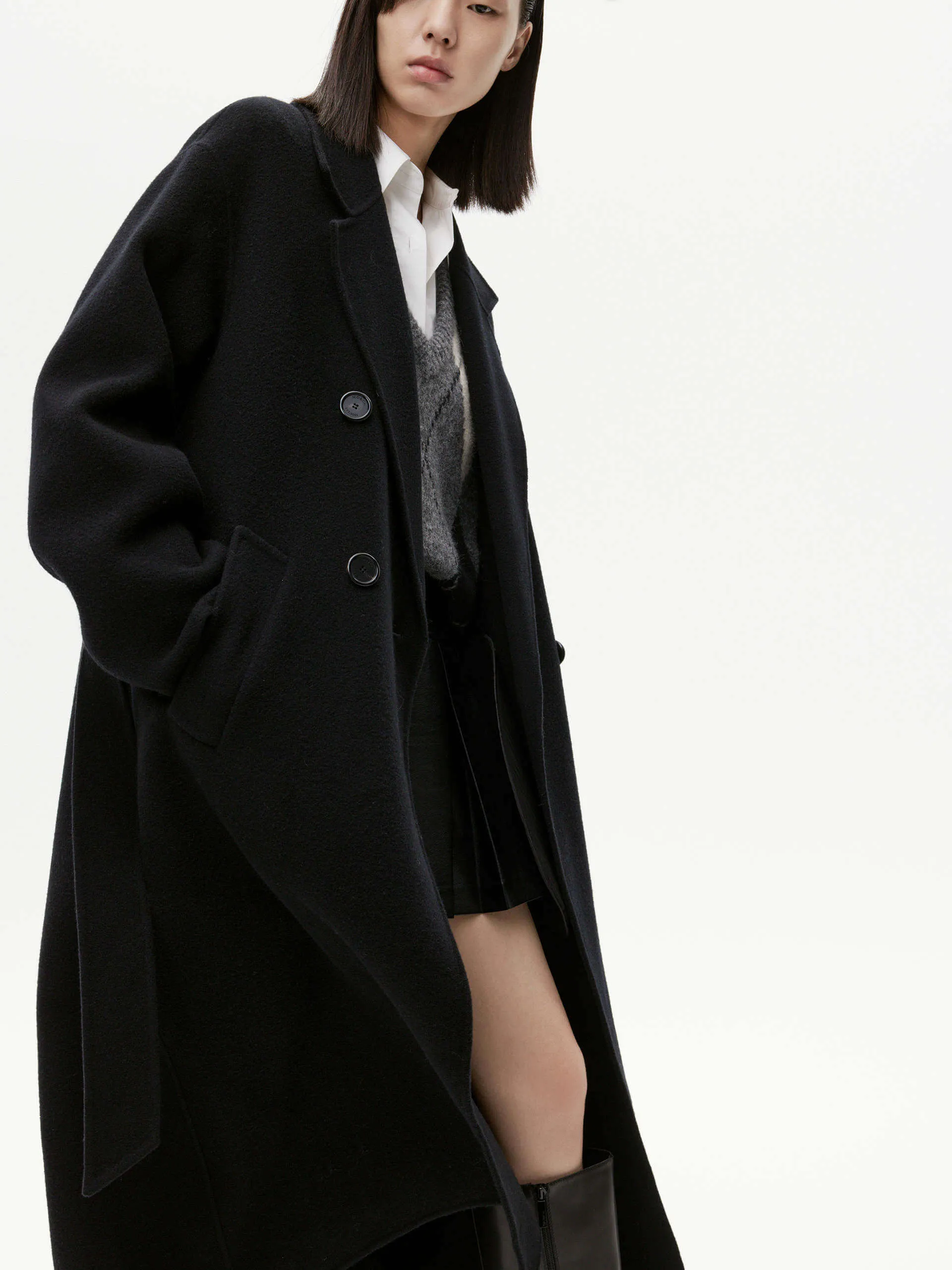 Belted Double Faced Wool Coat