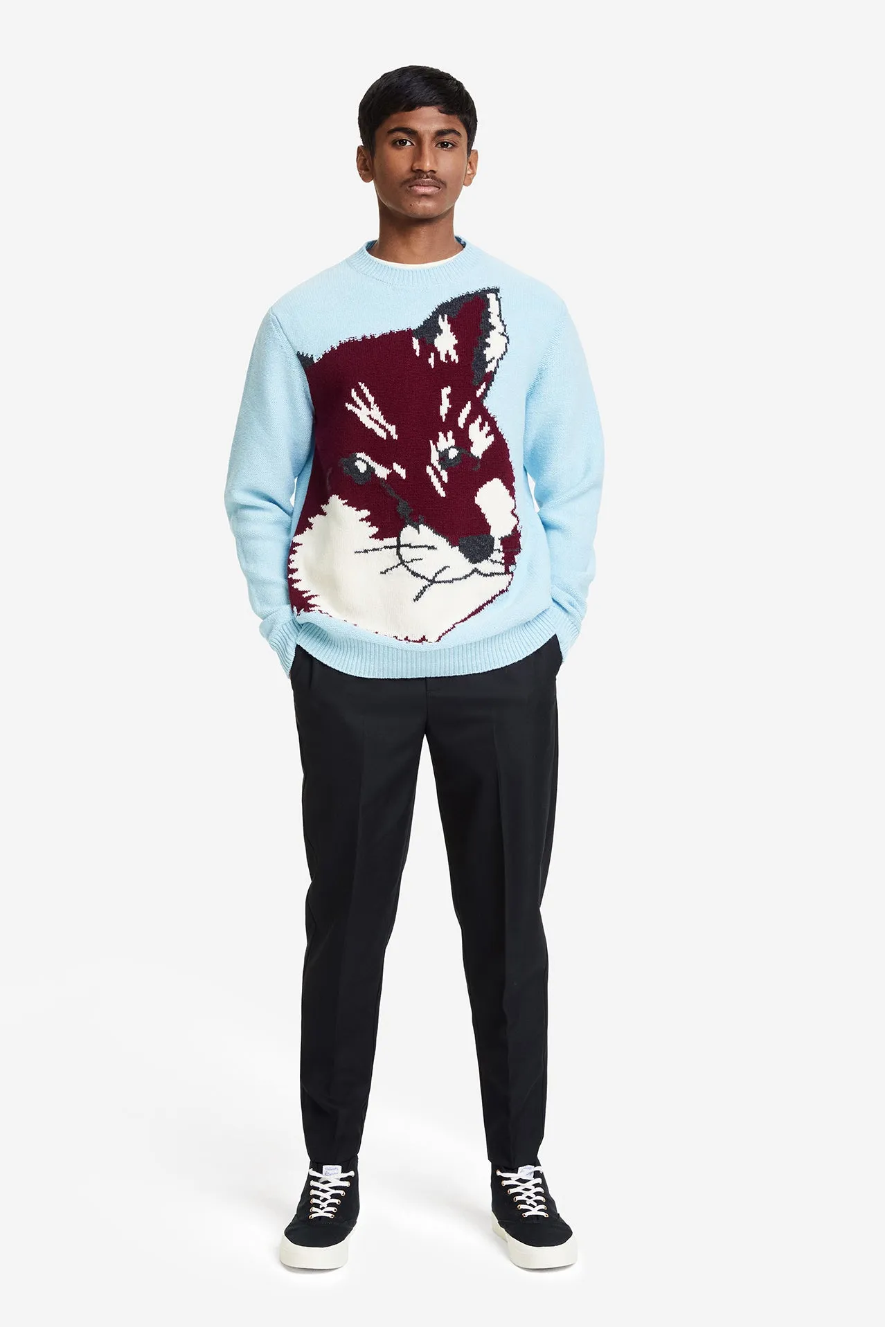 Big Fox Head Jacquard Pullover - Aqua #Unisex