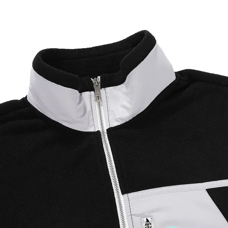 Black And Grey Spliced Pocket Couple Fleece Jacket