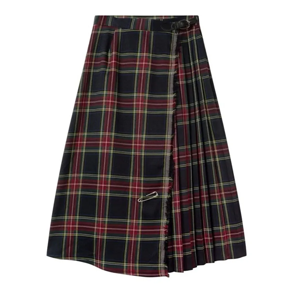 Black and Red Plaid Midi Skirt