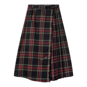 Black and Red Plaid Midi Skirt