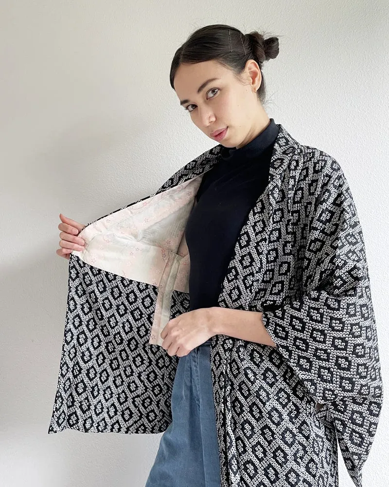 Black Shibori Haori Kimono Jacket