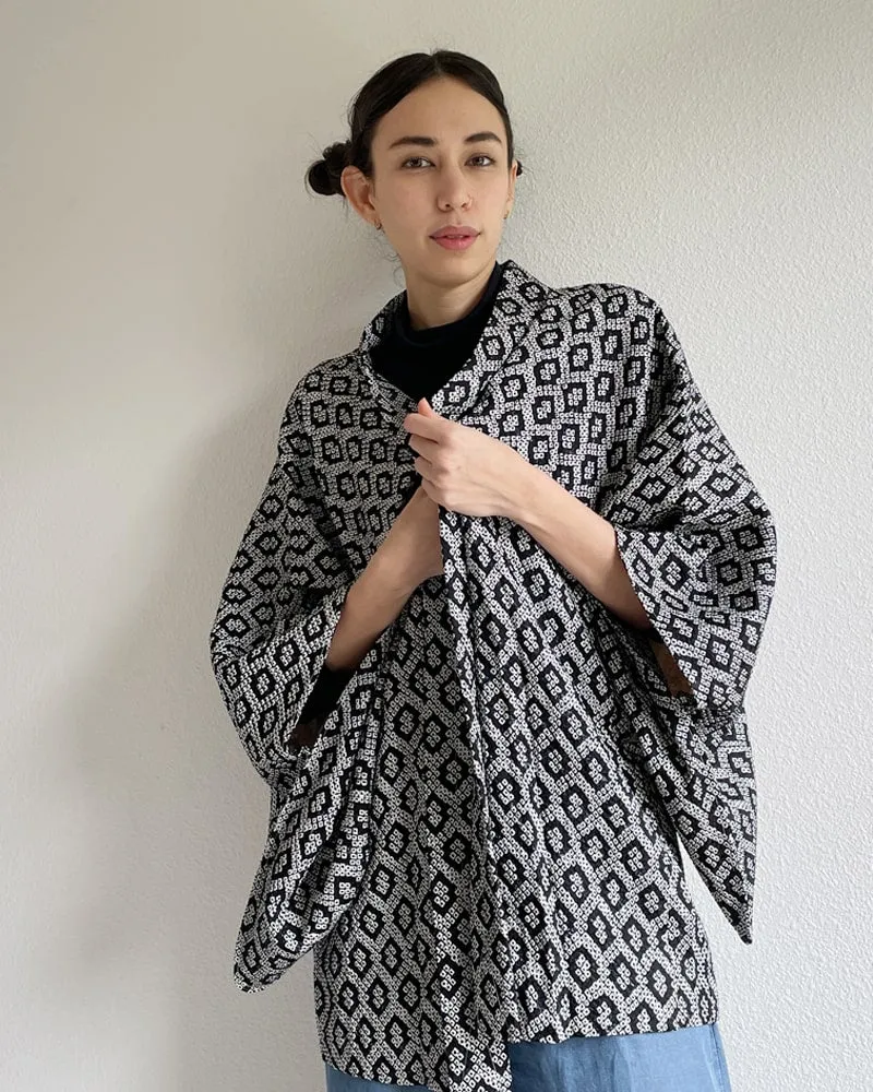 Black Shibori Haori Kimono Jacket