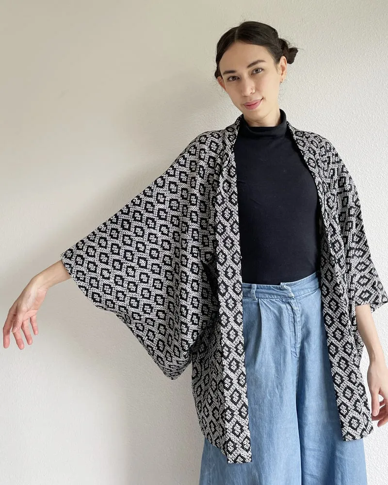 Black Shibori Haori Kimono Jacket