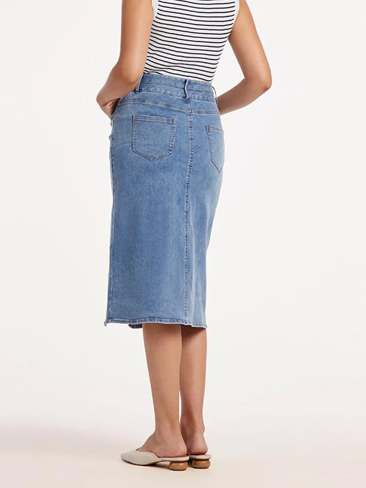 Blue High Waist Slit Denim Skirt