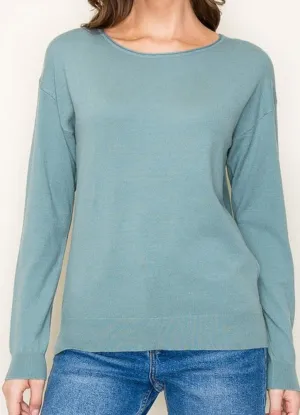 Boat Neck Long Sleeve Pullover Sweater in Aqua by Staccato