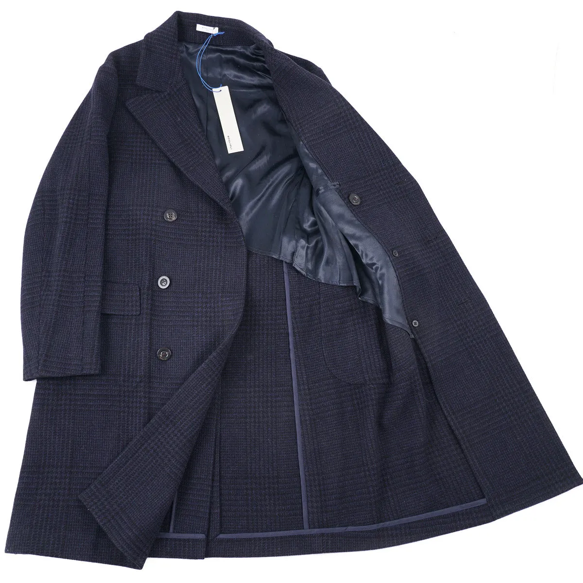 Boglioli Blue Check Wool-Cashmere Overcoat