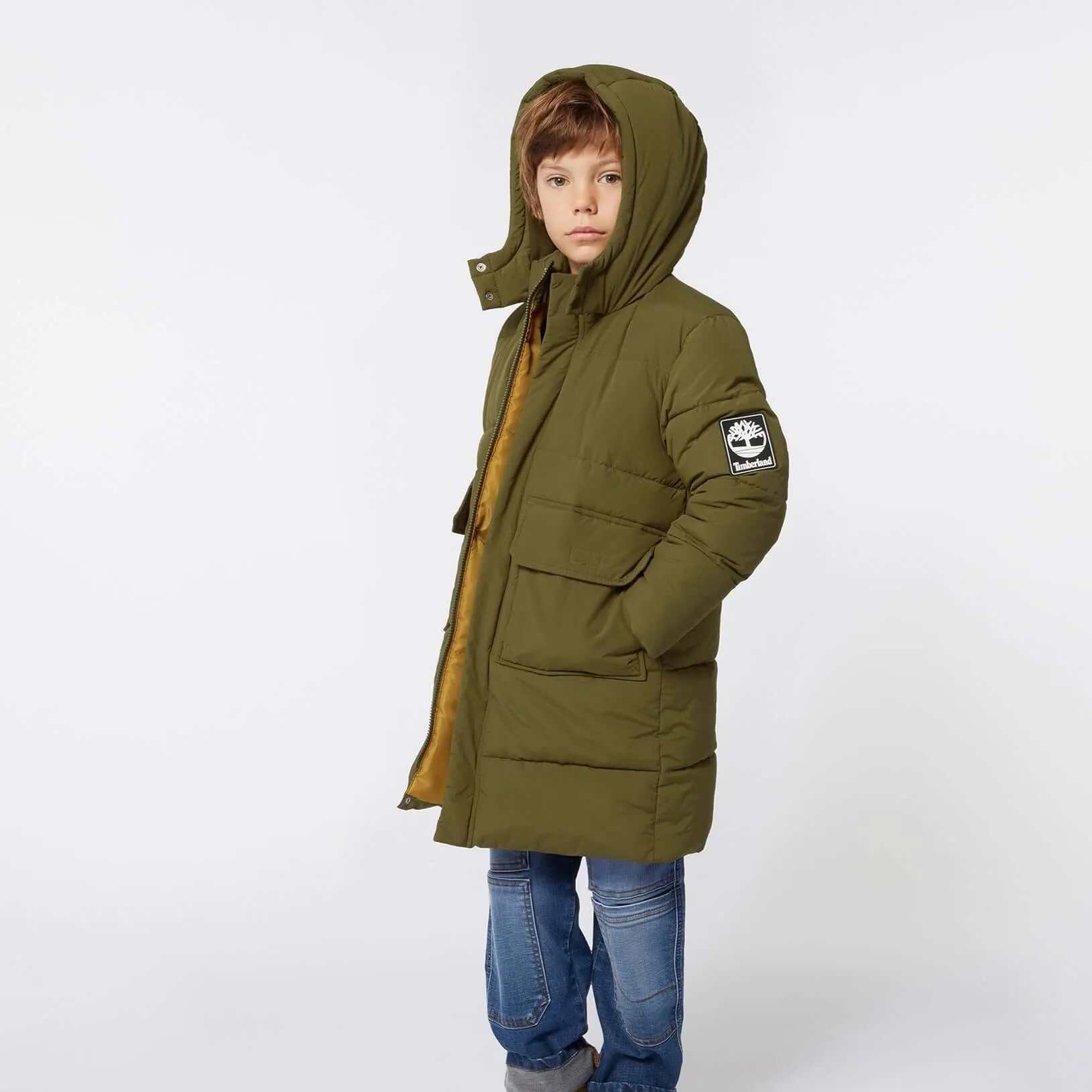 Boys Khaki Long Puffer Coat