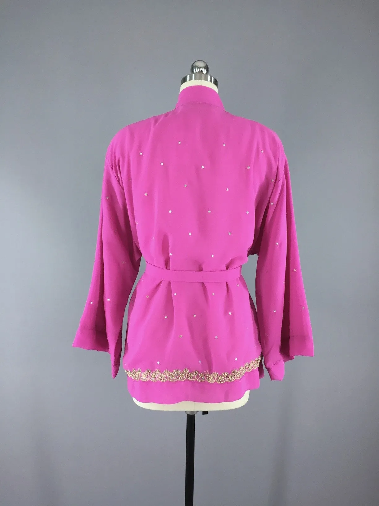 Bright Pink Georgette Kimono Cardigan made from a Vintage Indian Sari